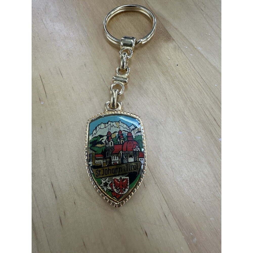 Vintage St Johann in Tirol Austria Keychain Alpine Travel Souvenir Eagle